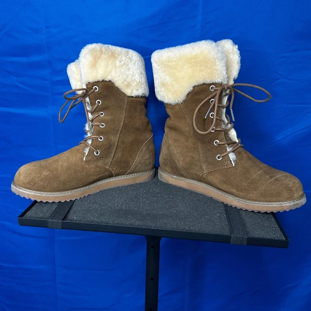 Emu Australia Womens Oak Brown Shoreline Waterproof Suede Boot Sz 9 Winter Fur
